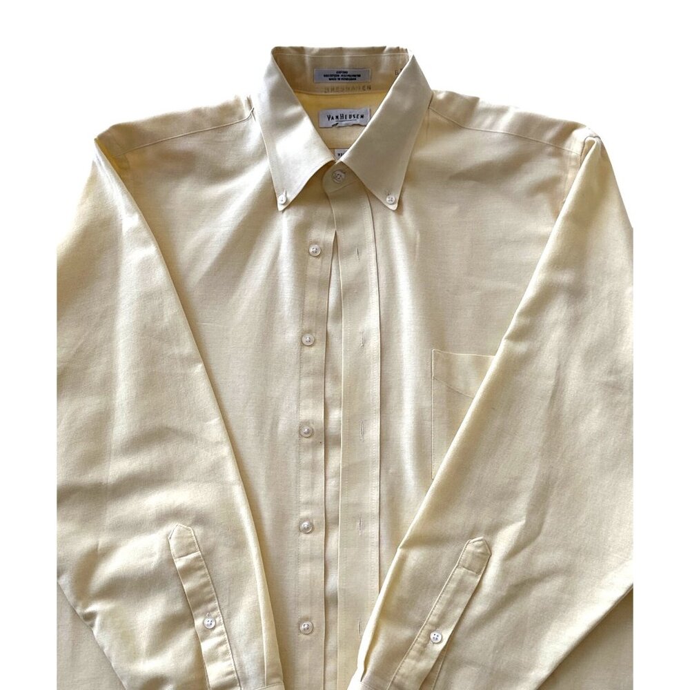 Van Heusen Oxford Button Down Dress Shirt Light Yellow 16.5 32/33 Long Sleeve